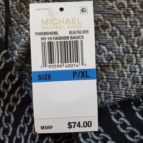 Michael Kors Chain Print Top Women Size PXL Black Silver Short Sleeve NEW - Picture 8 of 12